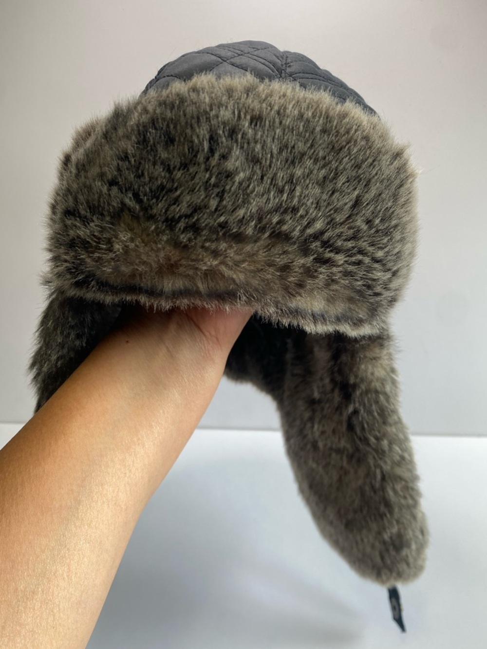 Eddie Bauer Quilted Trapper Hat with Faux Fur Trim - Gray/Brown
